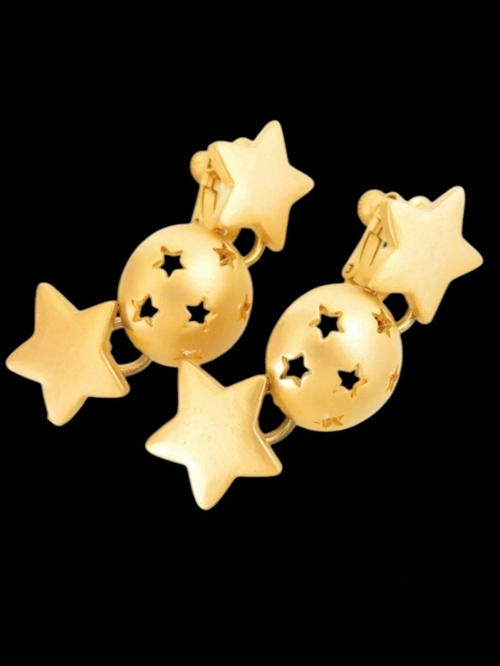 Kenzo Vintage Gold Plated Circus Star Dangle Clip-On Earrings